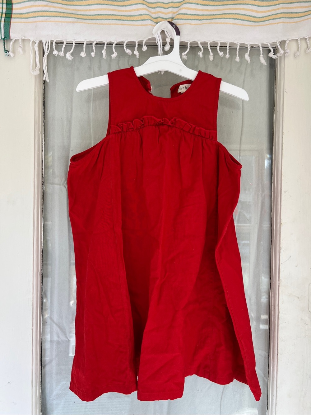 Red Sleeveless girls dress - Casual Ruffle Yoke